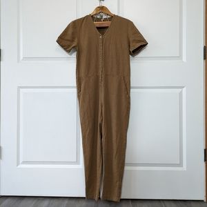 Rylee & Cru Jumpsuit Women's Small Brown Utility Button Up Short Sleeve